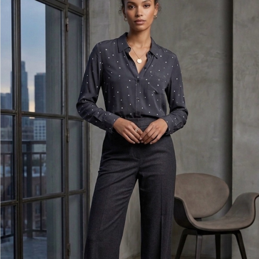Rails silk Navy Star Print Button-Down Shirt long sleeve goth boho Whymsigoth